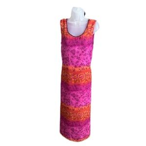 Vintage Kathie Lee Collection Pink and Orange Floral Midi Dress Size Large